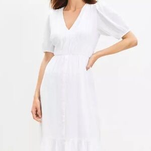 ann taylor loft textured balloon sleeved flounce midi dress size 12